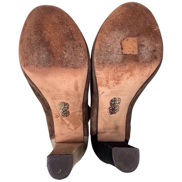 Aquazzura Suede Leather Booties Size 40 US 10 Brown Colorblock Heel Italy EUC - Picture 14 of 16